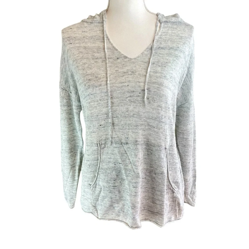 HAVEN WELL WITHIN Gray Linen Hoodie Hooded Sweater Sz M Beach Casual Sheer Light